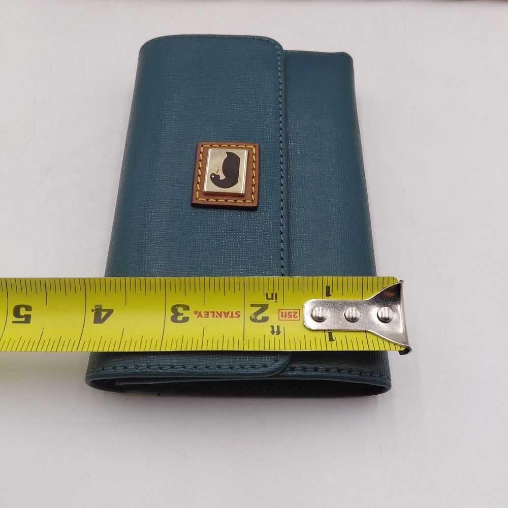 Vtg 90s Duck Dooney and Bourke Leather Green Wallet Credit Card Flap Striped Int - Picture 7 of 9
